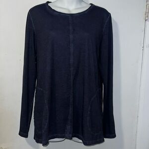 LOGO BY LORI GOLDSTEIN Navy Blue Slub Knit Long Sleeve Shirt w/ Pockets-S